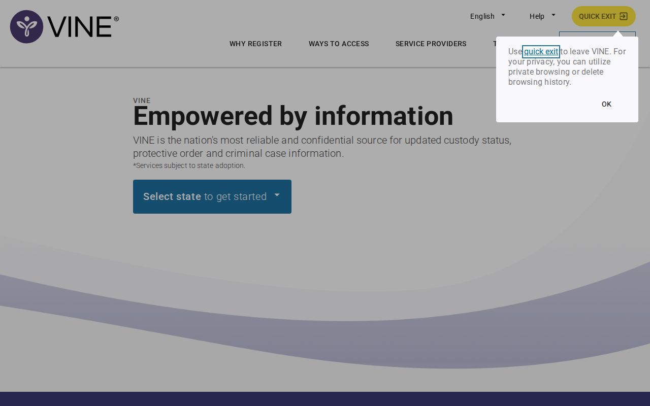VINELink official search landing screen for custody information