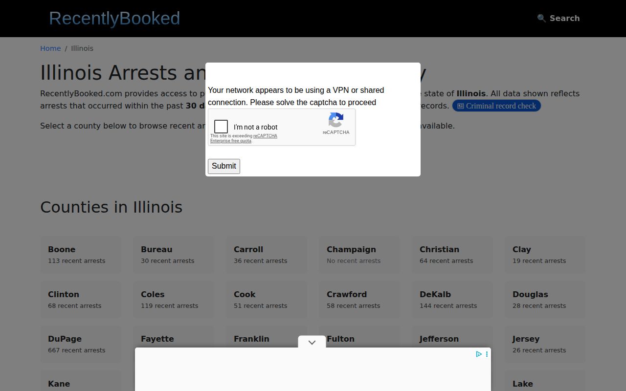 Unofficial Illinois directory checked for Effingham County recent arrests