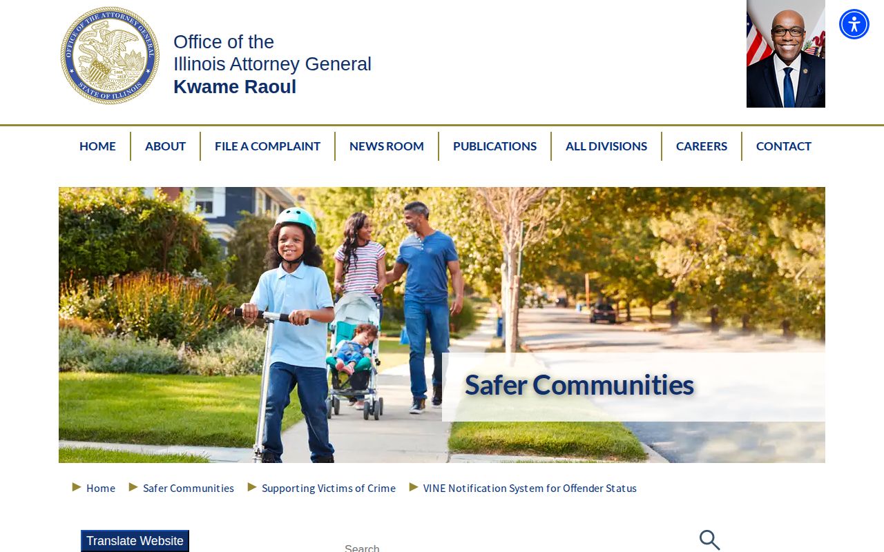Illinois Attorney General victim notification system information page